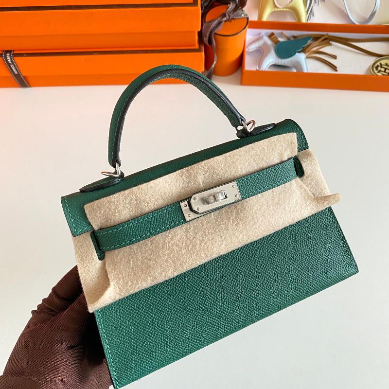 Hermes Kelly Mini Second Generation 22EP Z6 Peacock Green Silver Button